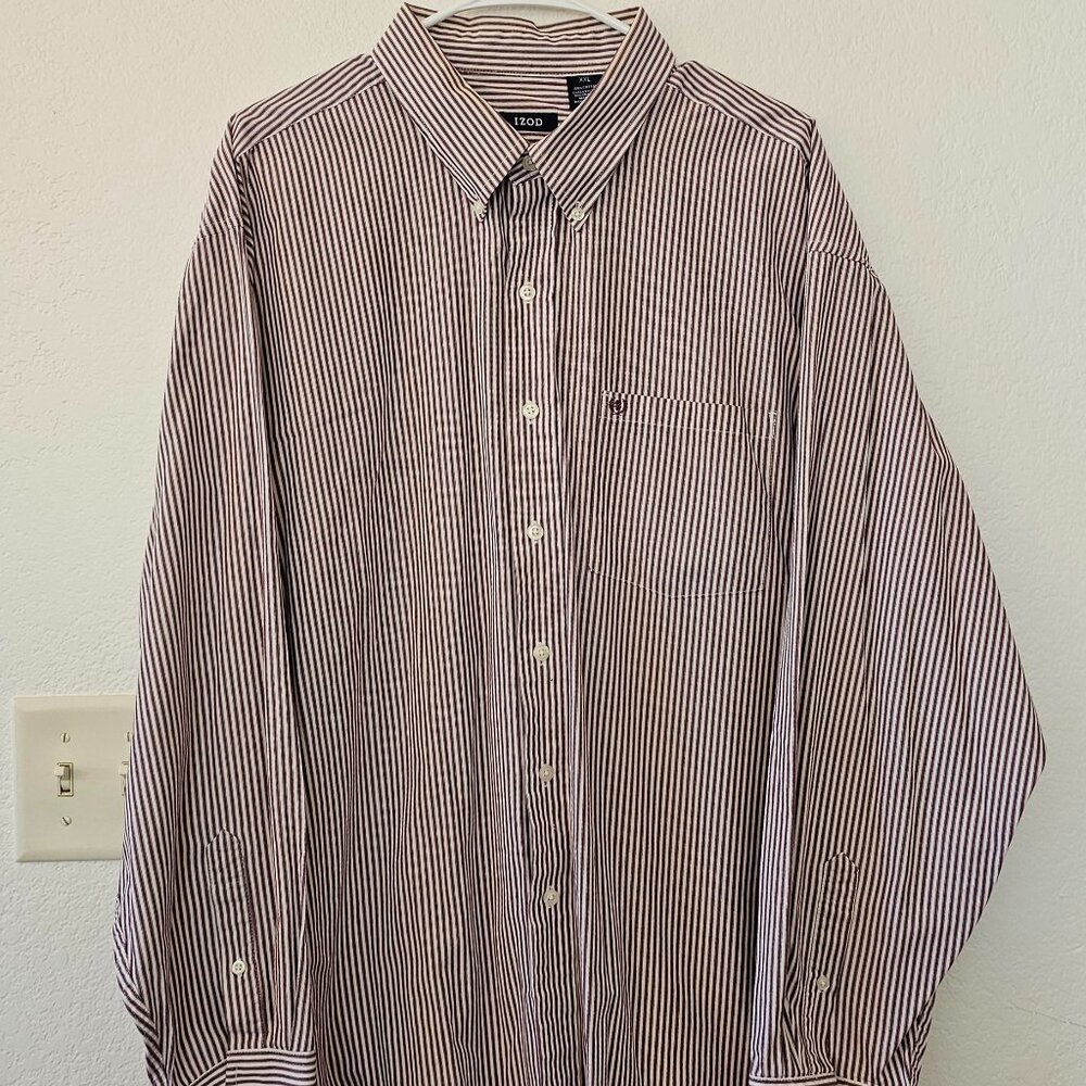IZOD Men's Dress Shirt Size XXL Amethyst Plum Striped Long Sleeves Button Down